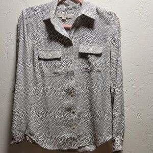 LOFT Black and White Geometric Button-Up Blouse